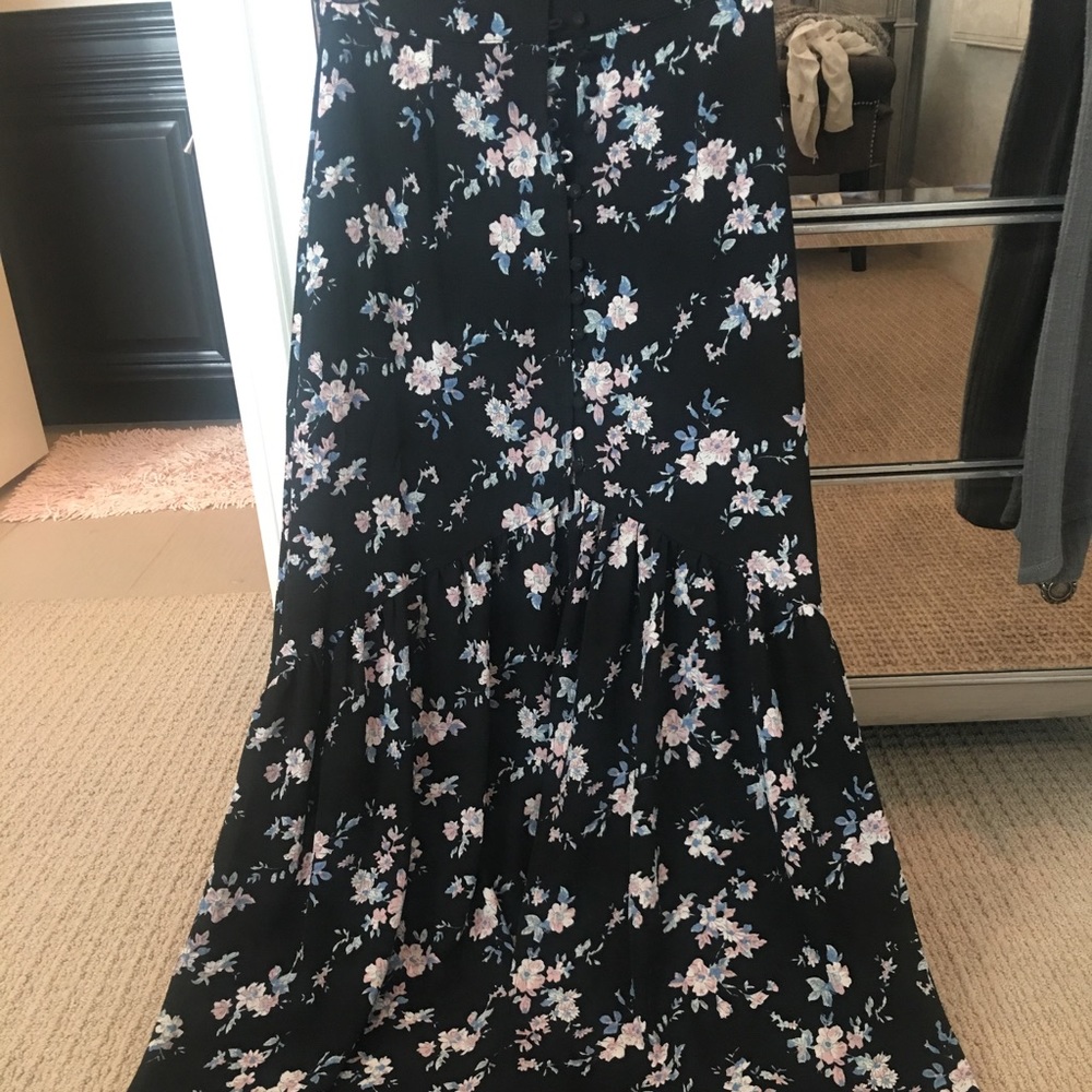 High waisted, floor length skirt